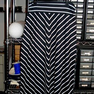 Black and White Striped Maxi Skirt A-line Style Size Medium
